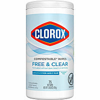 Clorox Free & Clear Compostable All Purpose Cleaning Wipes 4.25" Length x 4.25" Width - Fragrance-free, Dye-free, Residue-free, Durable - White - 75/Tub - 6 / Carton (32486CT)