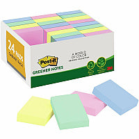 Post-it(R) Greener Notes Value Pack - Beachside Cafe Color Collection 1 1/2" Flag/Note Width x 2" Flag/Note Length - Rectangle - Positively Pink, Canary Yellow, Fresh Mint, Moonstone - Paper - Self-stick, Removable, Recyclable, Residue-free (65324RPVAD)