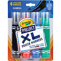 Crayola XL Classic Poster Markers Bold Chisel Marker Point - Washable - Black, Green, Blue, Red Ink - 4 / Pack (588356)