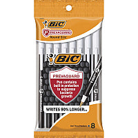 BIC PrevaGuard Round Stic Ballpoint Pen Round Pen Point - Black Ink - 8 / Pack (GSAMP81BK)