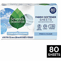 Seventh Generation Free & Clear Fabric Softener Sheets 9" Length x 6.40" Width - Bio-based, Hypoallergenic, Fragrance-free, Unscented, Dye-free, Gluten-free, Phosphate-free - White - 80 / Box (44930)