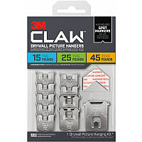 3M CLAW Drywall Picture Hanger 45 lb (20.41 kg), 25 lb (11.34 kg), 15 lb (6.80 kg) Capacity - 1.2" Width x 2" Length - for Pictures, Project, Mirror, Frame, Home, Decoration - Steel - Gray - 10 / Pack (3PHKITM10ES)