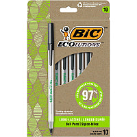 BIC Ecolutions Round Stic Ball Point Pen 1 mm Medium Pen Point - Black Ink - Semi-transparent Barrel - 10 / Pack (GSME10BK)