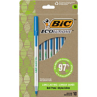 BIC Ecolutions Round Stic Ball Point Pen 1 mm Medium Pen Point - Blue Ink - Semi-transparent Barrel - 10 / Pack (GSME10BE)