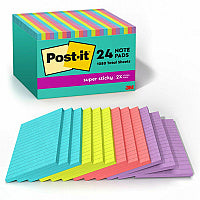 Post-it(R) Super Sticky Notes - Supernova Neons Color Collection 4" Flag/Note Width x 6" Flag/Note Length - Rectangle - 45 Sheets per Pad - Blue, Green, Pink, Lilac - Sticky - 24 / Pack (66024SSMIACP)