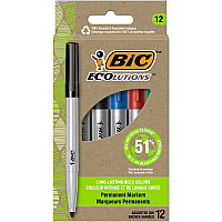 BIC Ecolutions Permanent Marker 4.2 mm Bullet Marker Point - Blue, Green, Black, Red Ink - 1 Dozen (PMER12AST)