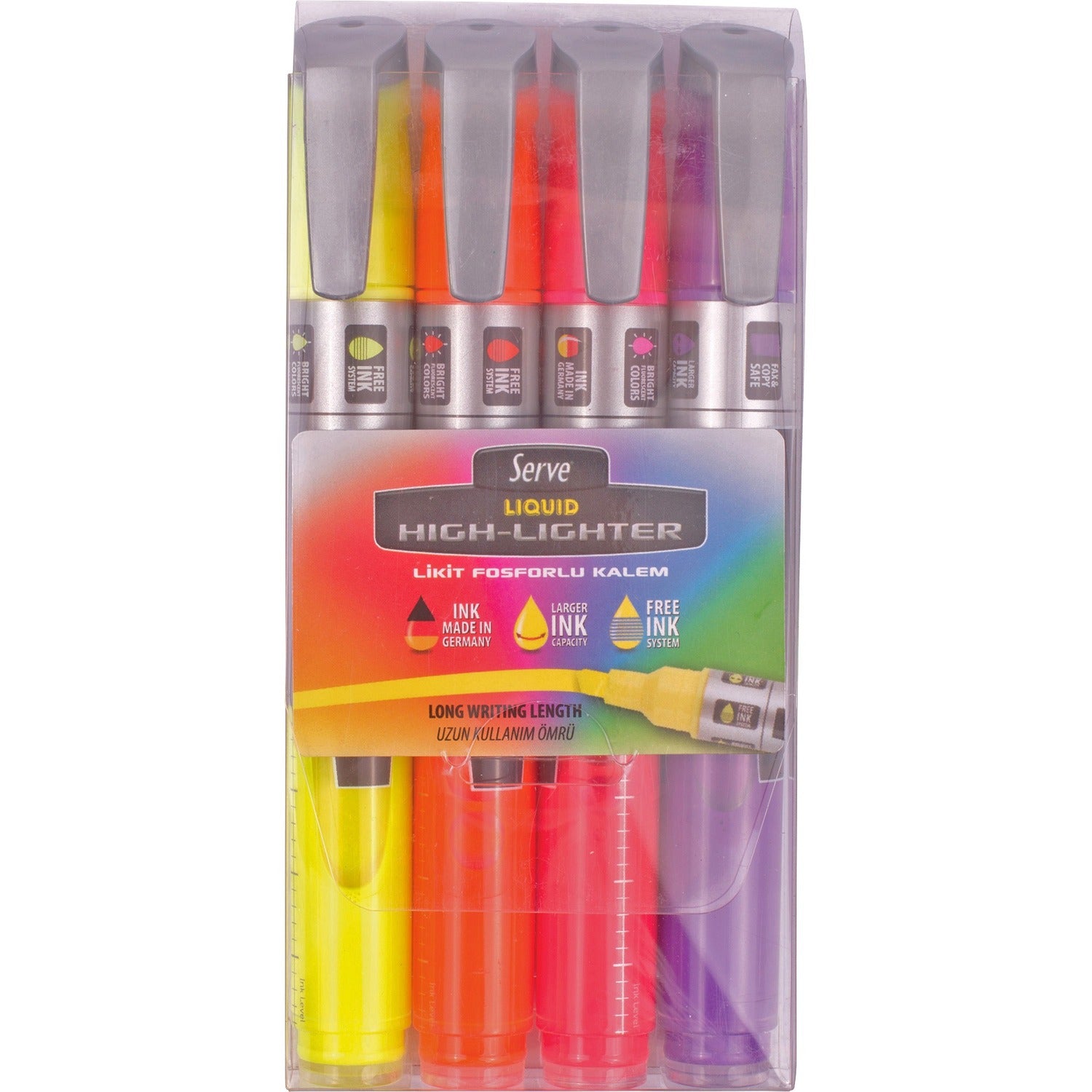 Serve Jumbo Liquid Highlighters Chisel Marker Point - Fluorescent Assorted Ink - Pigment-based, Liquid - 4 / Set (LKTFB4KRPA)