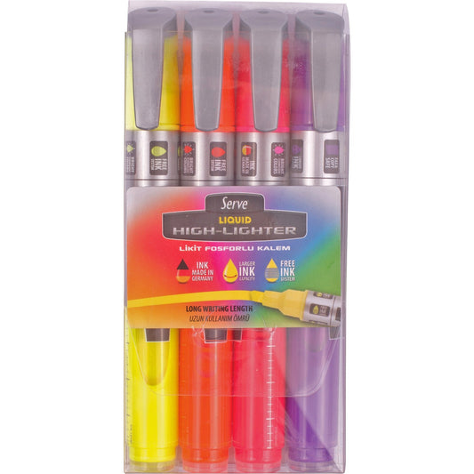 Serve Jumbo Liquid Highlighters Chisel Marker Point - Fluorescent Assorted Ink - Pigment-based, Liquid - 4 / Set (LKTFB4KRPA)