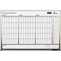 AbilityOne SKILCRAFT Aluminum Frame 90-day Planner Board Daily - 90 Day - 1.13" x 3.25" Block - Red - Aluminum, Mylar, Hardboard - 24" Height x 36" Width - Erasable, Laminated, Unruled Daily Block, Ruled, Hanger, Dry Erase Su (4070160)