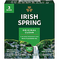 Irish Spring Deodorant Bar Soap with Flaxseed Oil Original Clean Scent - 3.75 oz - Bacteria Remover - Skin, Hand - Green - Paraben-free, Phthalate-free, Gluten-free, Recyclable - 3/Pack - 18 / Carton (114177CT)