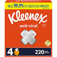 Kleenex(R) Anti-viral Facial Tissue, 3-Ply, 55 Sheet Box, 4 Boxes 3 Ply - WhiteBox - 55/Box - 4 / Pack (54506)