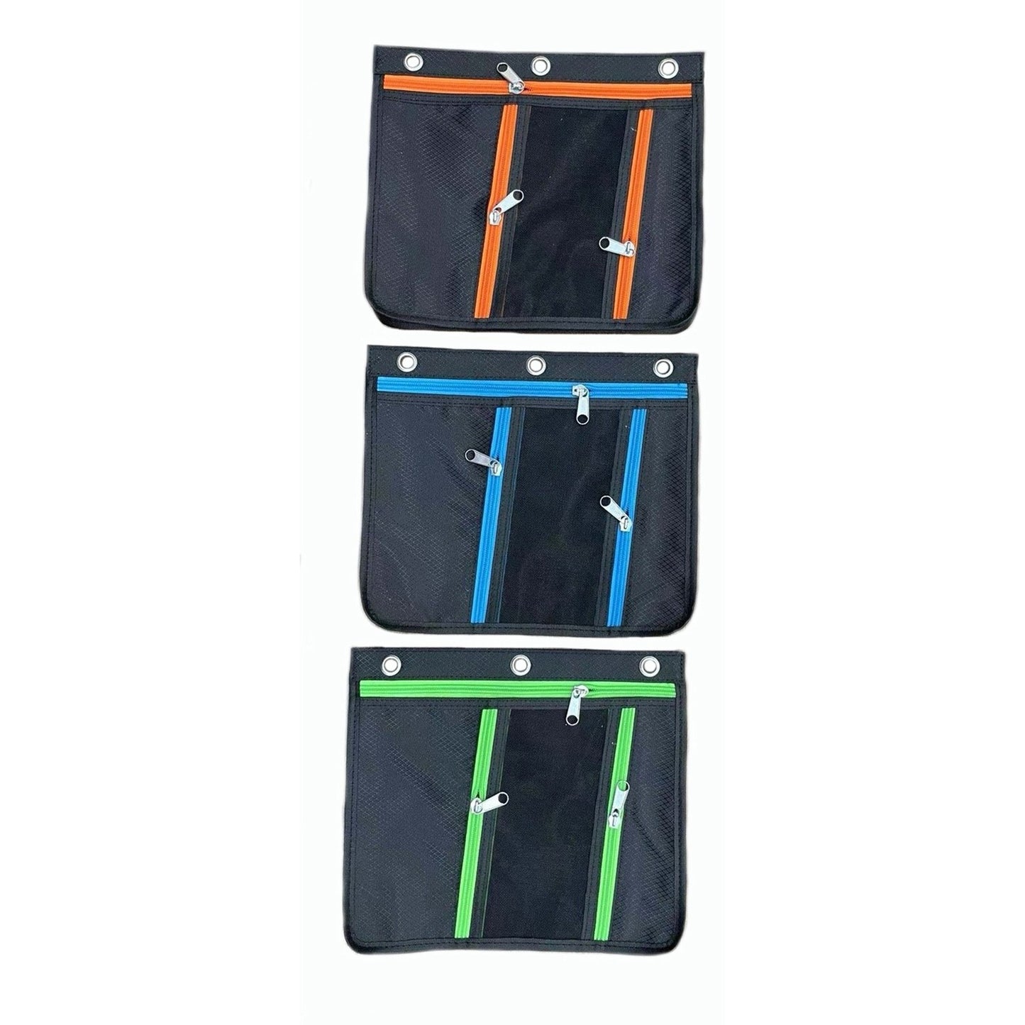 CLI Triple-pocket Pencil Pouches 11" Height x 9.5" Width - Ring Binder - Multi - Nylon - 24 / Display Box (76395ST)