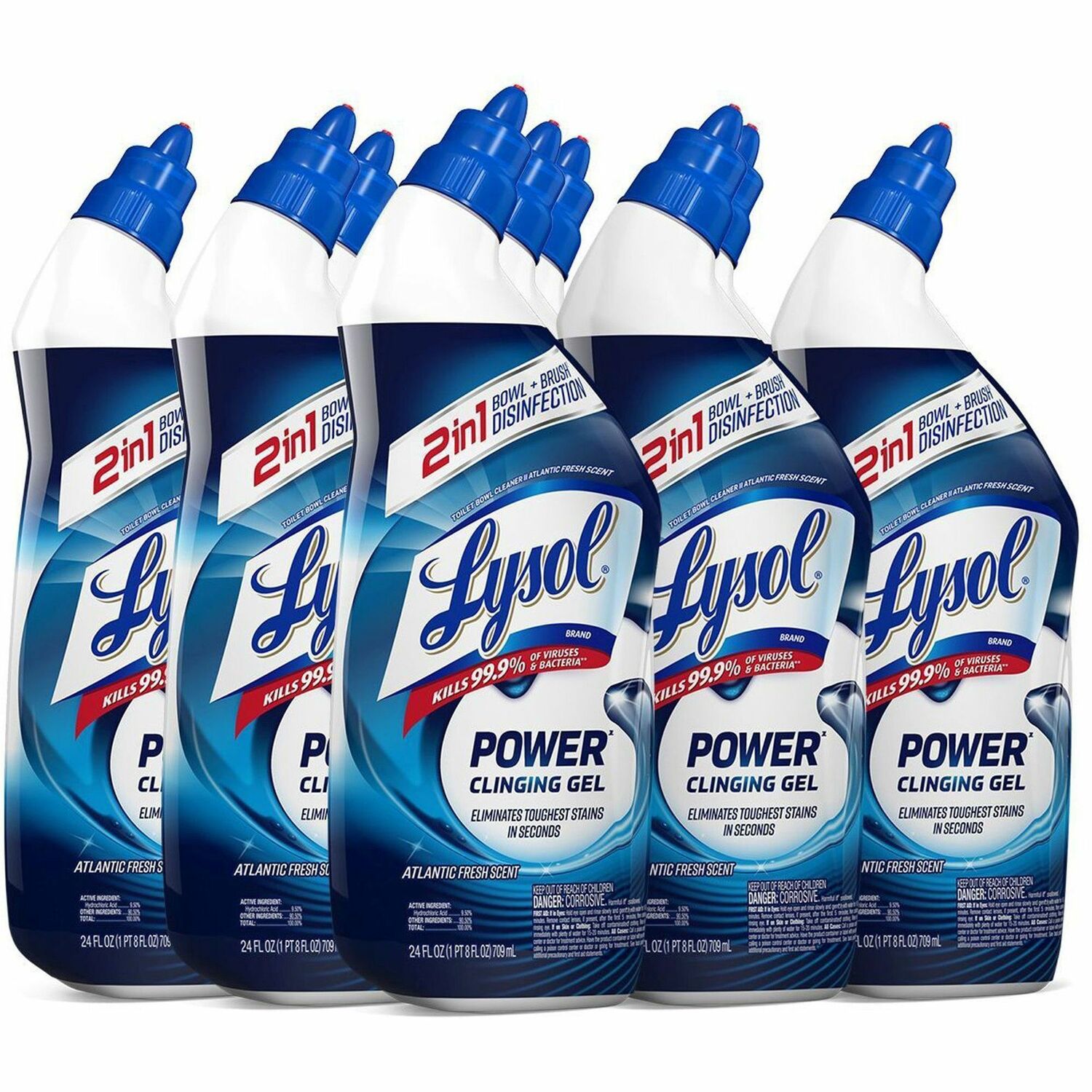 Lysol(R) Toilet Bowl Power Cleaning Gel, 24 oz Bottle., 9 Bottles 24 fl oz (0.8 quart) - Atlantic Fresh Scent - Disinfectant - Blue Bottle - 9 / Carton (98012CT)