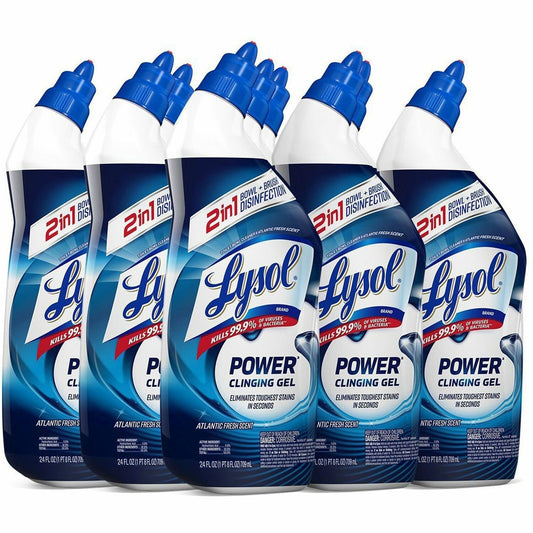 Lysol(R) Toilet Bowl Power Cleaning Gel, 24 oz Bottle., 9 Bottles 24 fl oz (0.8 quart) - Atlantic Fresh Scent - Disinfectant - Blue Bottle - 9 / Carton (98012CT)