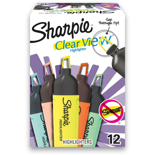 Sharpie Clear View Highlighter Fine Marker Point - Chisel Marker Point Style - Assorted - Assorted Barrel - 12 / Dozen (2149298)