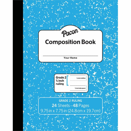 Pacon Composition Book 24 Sheets - 48 Pages - 9.8" Width x 7.5" Depth - Blue Marble Cover - Durable Cover, Soft Cover - 1 Each (PMMK37138)