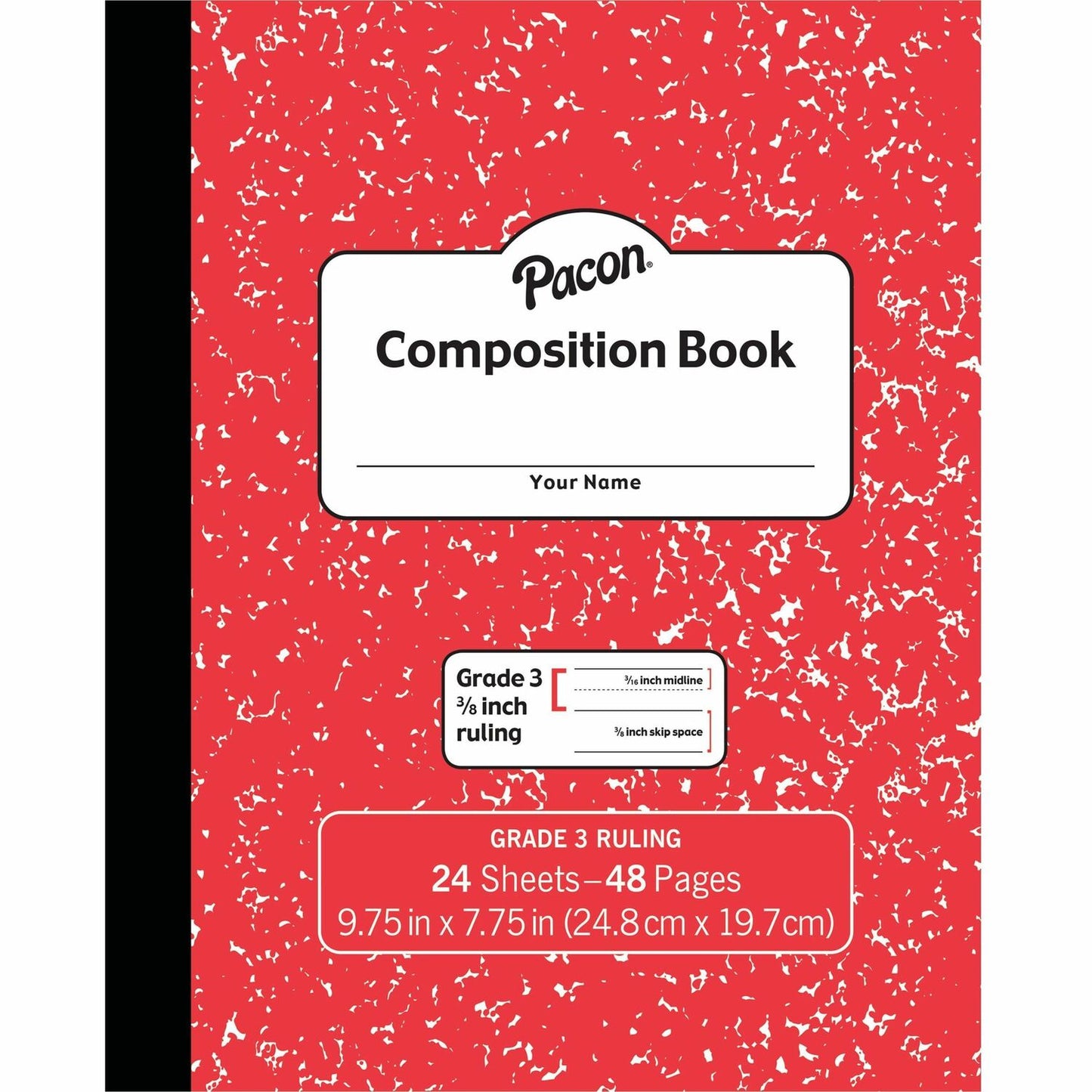 Pacon Composition Book 24 Sheets - 48 Pages - 9.8" Width x 7.5" Depth - Red Marble Cover - Durable Cover, Soft Cover - 1 Each (PMMK37139)