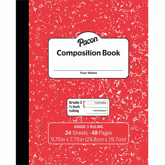 Pacon Composition Book 24 Sheets - 48 Pages - 9.8" Width x 7.5" Depth - Red Marble Cover - Durable Cover, Soft Cover - 1 Each (PMMK37139)