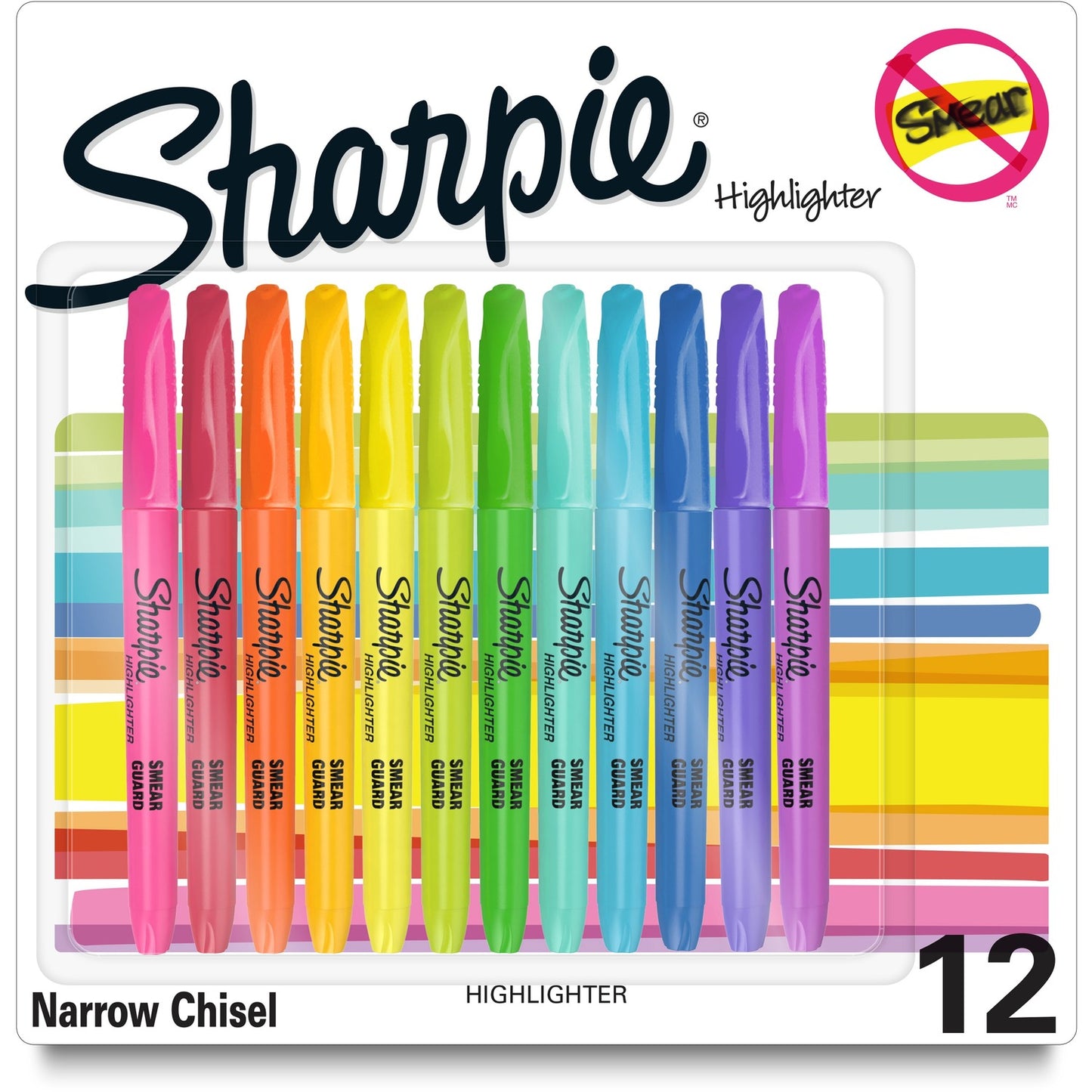 Sharpie Accent Highlighters w/Smear Guard Chisel Marker Point - Assorted Ink - Dry - 12 / Pack (2157490)