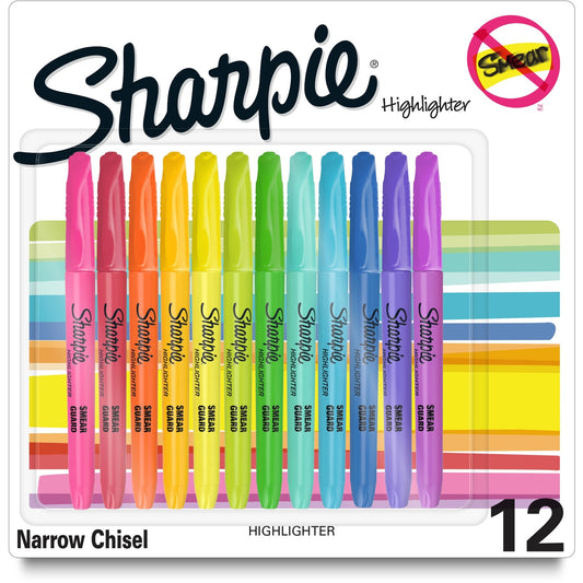 Sharpie Accent Highlighters w/Smear Guard Chisel Marker Point - Assorted Ink - Dry - 12 / Pack (2157490)