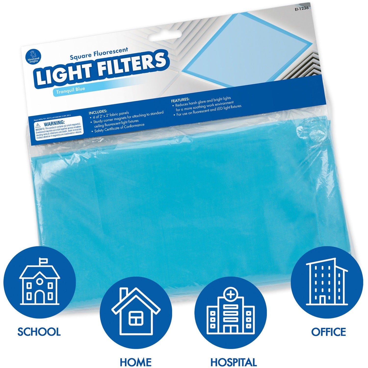 Educational Insights Square Fluorescent Light Filters (Tranquil Blue) 4 / Pack (1236)