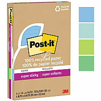 Post-it(R) Super Sticky Adhesive Note 180 - 4" Flag/Note Width x 6" Flag/Note Length - 45 Sheets per Pad - Assorted Oasis - Removable, Repositionable, Recyclable - Recycled - 4 / Pack (4621R4SST)