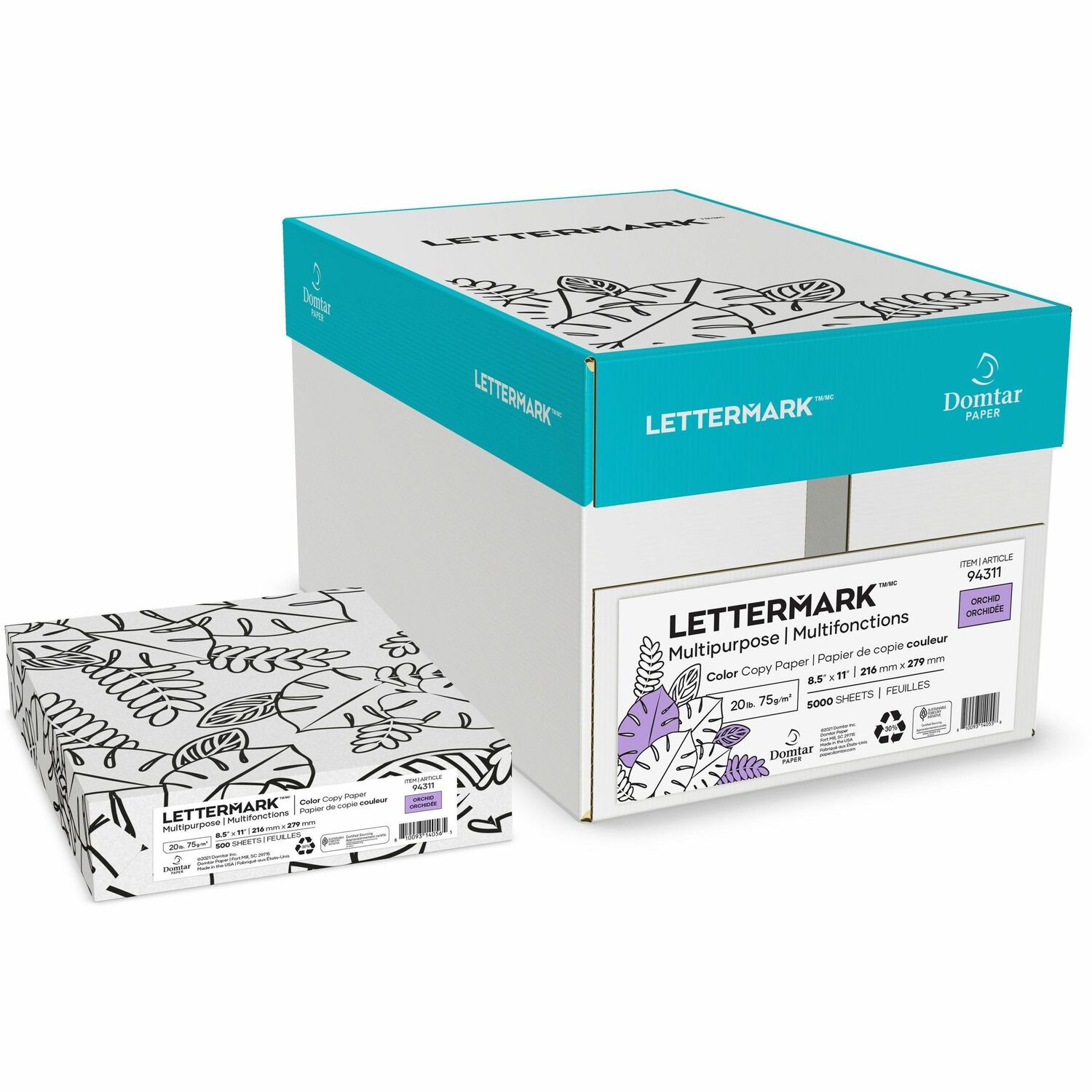 Lettermark Colors Multipurpose Paper - Orchid 8 1/2" x 11" - 20 lb Basis Weight - Smooth - Acid-free, Moisture Resistant - Orchid - 500 Sheets per Ream - 10 / Carton (94311)