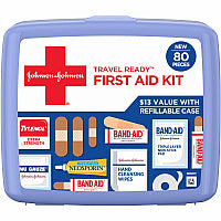 Johnson & Johnson Travel Ready First Aid Kit 80 x Piece(s) - 5.5" Height x 6.3" Width x 1.7" Depth - Plastic Case - Blue - 1 Each (202068)