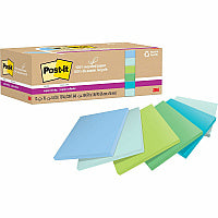 Post-it(R) Recycled Super Sticky Notes 70 - 3" Flag/Note Width x 3" Flag/Note Length - Square - 70 Sheets per Pad - Assorted Oasis - Adhesive - Recycled - 12 / Pack (654R12SST)
