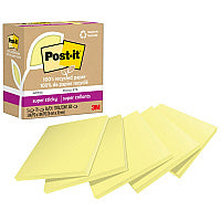 Post-it(R) Recycled Super Sticky Notes 70 - 3" Flag/Note Width x 3" Flag/Note Length - Square - 70 Sheets per Pad - Canary Yellow - Adhesive - Recycled - 5 / Pack (654R5SSCY)