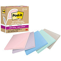 Post-it(R) Recycled Super Sticky Notes 70 - 3" Flag/Note Width x 3" Flag/Note Length - Square - 70 Sheets per Pad - Wanderlust Pastels - Adhesive - Recycled - 5 / Pack (654R5SSNRP)