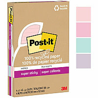 Post-it(R) Super Sticky Adhesive Note 4" Flag/Note Width x 6" Flag/Note Length - Rectangle - 45 Sheets per Pad - Assorted Wanderlust Pastel - Repositionable - Recycled - 4 / Pack (4621R4SSNRP)