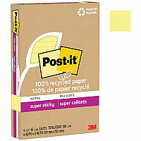 Post-it(R) Super Sticky Adhesive Note 4" Flag/Note Width x 6" Flag/Note Length - Rectangle - 45 Sheets per Pad - Canary Yellow - Repositionable - Recycled - 4 / Pack (4621R4SSCY)