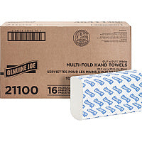 Genuine Joe(R) Multifold Paper Towels, 1-Ply, White, 60 Cartons 1 Ply - Multifold - 9.20" Width x 9.40" Length - White - Fiber - 250/Pack - 1280 / Pallet (GJO21100PL)