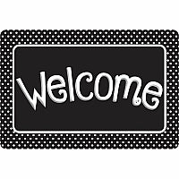 Ashley Smart Poly Original Fun Welcome Mat Classroom, Student, Floor - 15.50" Length x 23.50" Width - Welcome, BK/WE Polka Dots - Multicolor - 1 Each (91517)