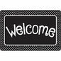 Ashley Smart Poly Original Fun Welcome Mat Classroom, Student, Floor - 15.50" Length x 23.50" Width - Welcome, BK/WE Polka Dots - Multicolor - 1 Each (91517)