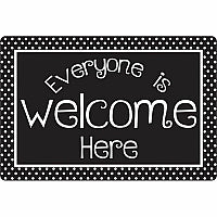 Ashley Smart Poly Original Fun Welcome Mat Floor, Classroom, Student - 15.50" Length x 23.50" Width - Everyone is Welcome Here, BK/WE Dots - Multicolor - 1 Each (91509)