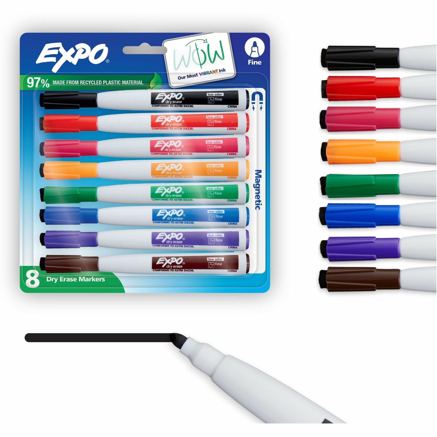 Expo Eraser Cap Fine Magnetic Dry Erase Markers Fine Marker Point - Erasable - Assorted Ink/ - 8 / Pack (1944748A)
