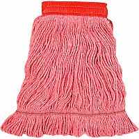 Genuine Joe 5" Looped End Wet Mop Large - Looped Ends, 4-ply, Headband, Fray Resistant, Durable, Launderable, Reusable, Tailband - Cotton, Synthetic, Yarn, Vinyl, Mesh, Woven, Polyester - Red - 1 Each (47541)