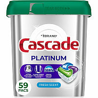 Cascade Platinum ActionPacs For Glassware, Dish, Dishwasher - Pod - Recommended For: Residue Remover, Dried-on Food Remover, Grease Remover - Enzyme Activated, Kosher - Silver - 59 - 1 Each (15681)