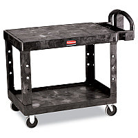 Rubbermaid Commercial Flat Shelf Utility Cart, Plastic, 2 Shelves, 500 lb Capacity, 25.25" x 44" x 38.13", Black (452500BK)