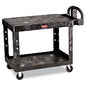 Rubbermaid Commercial Flat Shelf Utility Cart, Plastic, 2 Shelves, 500 lb Capacity, 25.25" x 44" x 38.13", Black (452500BK)