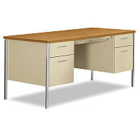 HON 34000 Series Double Pedestal Desk, 60" x 30" x 29.5", Harvest/Putty (34962CL)