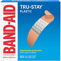 Band-Aid Tru-Stay Plastic Strips Adhesive Bandages 0.75" Width - Tan - 60 / Box (5635)