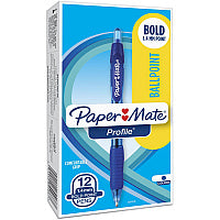 Paper Mate Retractable Profile Ballpoint Pens 1.4 mm Bold Pen Point - Retractable - Blue Ink - Gel-based - Blue Barrel - 1 Dozen (89466A)