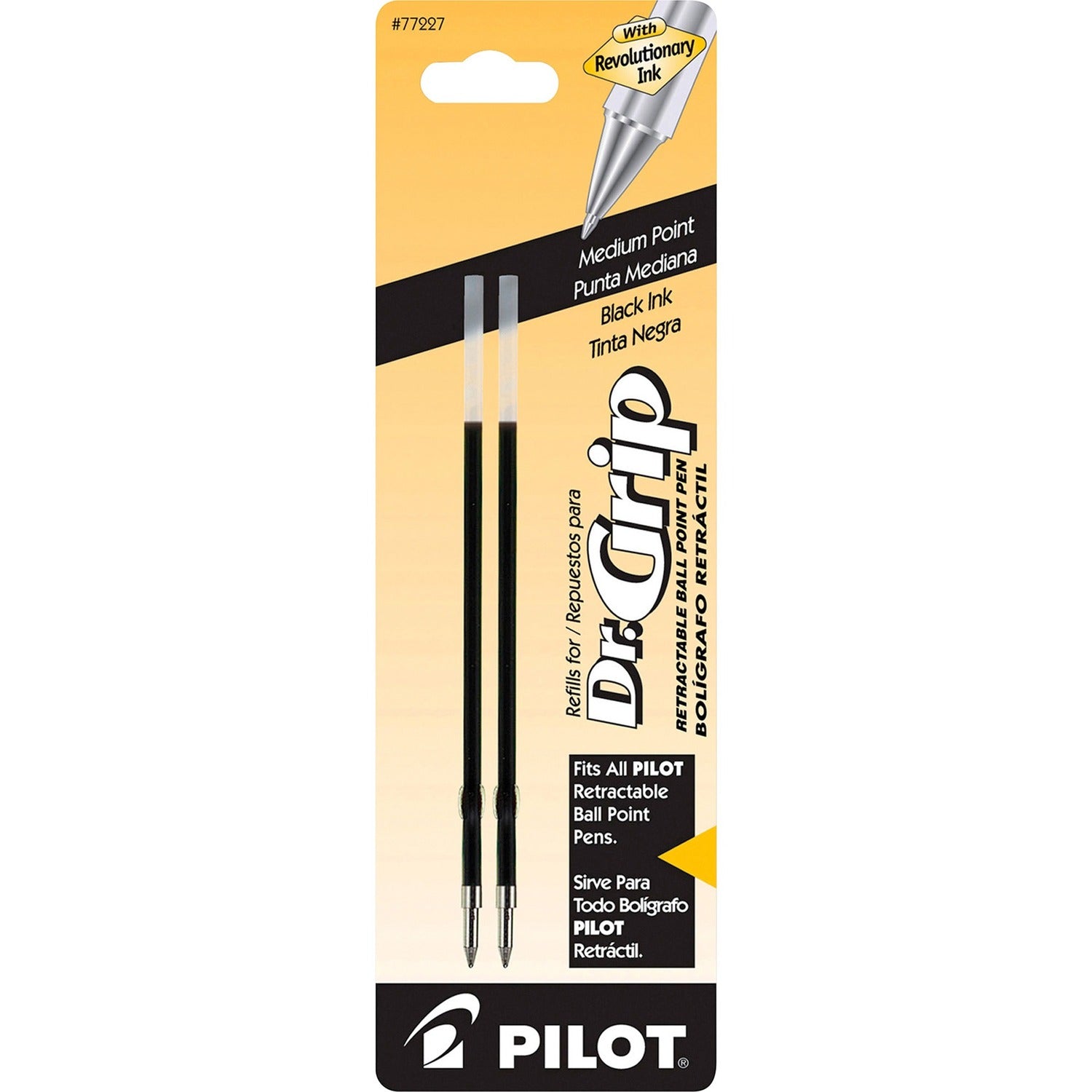 Pilot Dr. Grip Retractable Pen Refills 1 mm , Medium Point - Black Ink - 2 / Pack (77227)