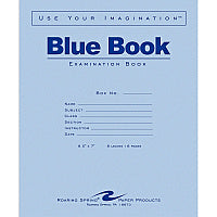 Roaring Spring Blue Book 8-sheet Exam Booklet 8 Sheets - 16 Pages - Stapled/Glued - Red Margin - 15 lb Basis Weight - 7" x 8 1/2" Sheet Size - White Paper - Blue Cover - Flexible Cover - 50 / Pack (77512)
