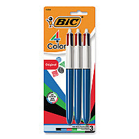 BIC 4-Color Ballpoint Pen, Retractable, Medium 1 mm, Black/Blue/Green/Red Ink Colors, Randomly Assorted Barrel Colors, 3/PK (MMP31)