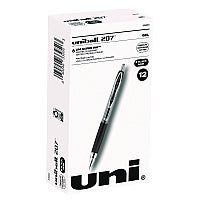 uni-ball Signo 207 Gel Pen, Retractable, Medium 0.7 mm, Black Ink, Smoke/Black Barrel, Dozen (33950)