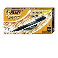 BIC Soft Feel Ballpoint Pen, Retractable, Medium 1 mm, Black Ink, Black Barrel, Dozen (SCSM11BK)